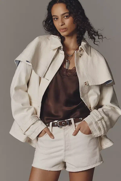 Maeve Sailor Collar Cotton Trench Coat Jacket In White