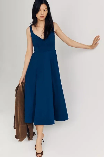 Maeve Sateen Midi Dress In Blue