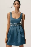 Maeve Satin Belted Charm Mini Dress In Blue