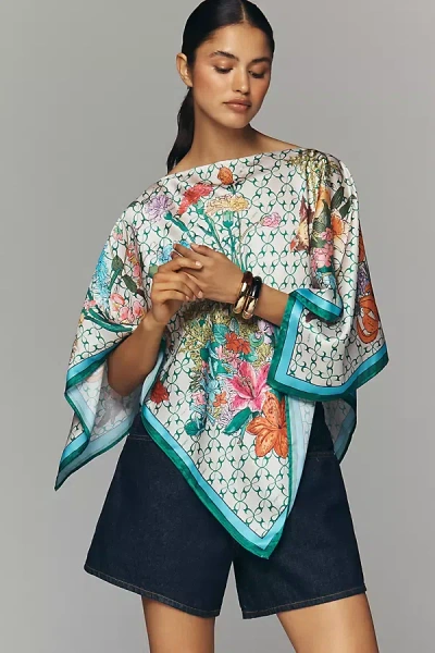 Maeve Satin Floral Poncho Jacket In Multi