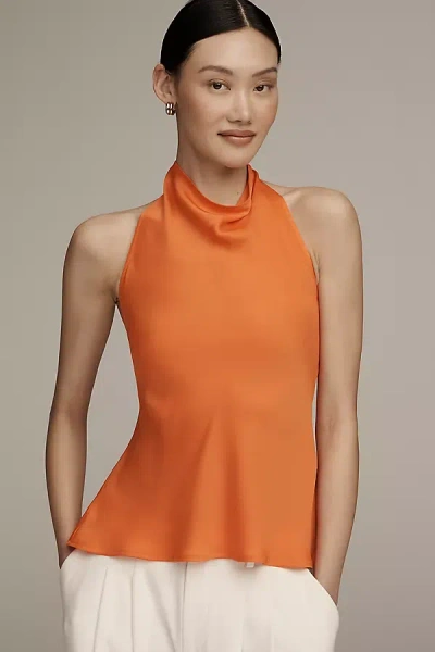 Maeve Satin Halter Tank Top In Red