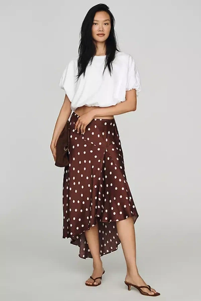 Maeve Satin High-low Slip Skirt In Brown