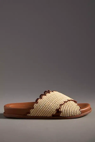 Maeve Scallop Banded Slide Sandals In Beige