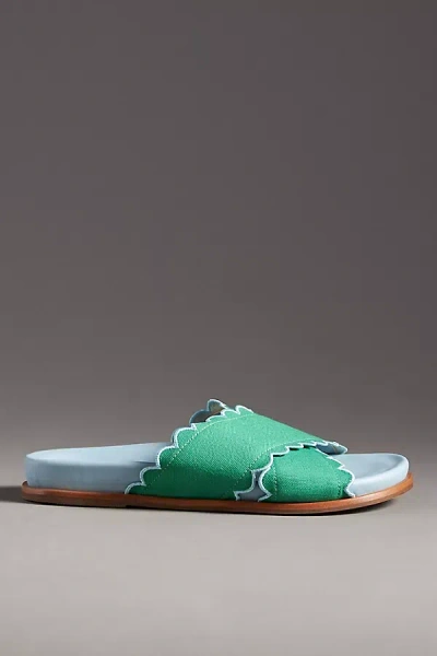 Maeve Scallop Banded Slide Sandals In Green