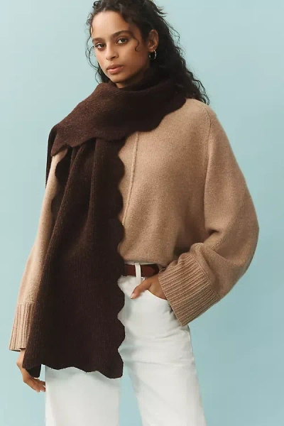 Maeve Scallop-edge Scarf In Brown