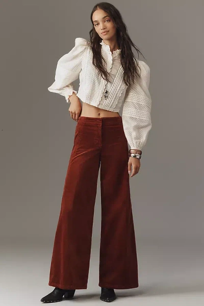 Maeve Scallop Wide-leg Trousers: Corduroy Edition In Burgundy
