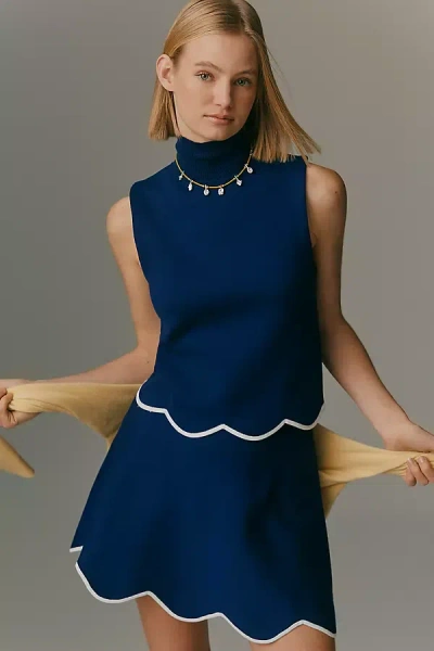 Maeve Scalloped-hem Sweater Mini Skirt In Blue