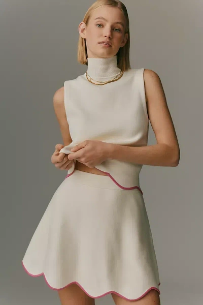 Maeve Scalloped-hem Sweater Mini Skirt In White