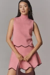 Maeve Scalloped Turtleneck Knit Tank Top In Pink