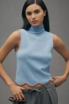 Maeve Scalloped Turtleneck Sweater Tank Top In Blue