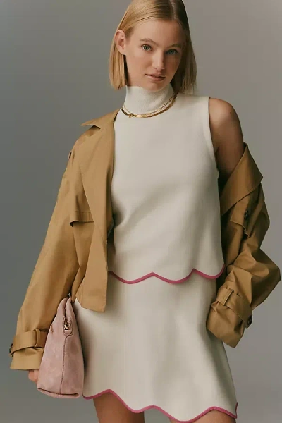 Maeve Scalloped Turtleneck Sweater Tank Top In White