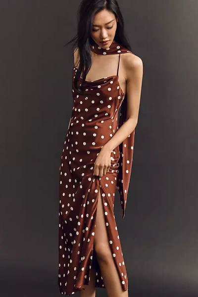 Maeve Scarf Midi Slip Dress In Brown
