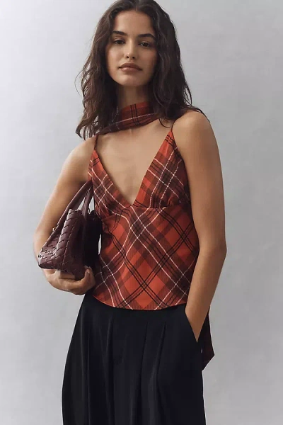 Maeve Scarf-neck Printed V-neck Cami In Brown