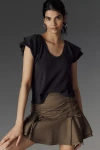 Maeve Scoop-neck Flounce-sleeve Tee In Black
