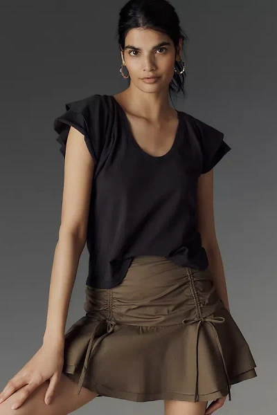 Maeve Scoop-neck Flounce-sleeve Tee In Black