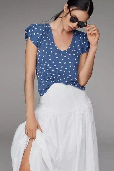 Maeve Scoop-neck Flounce-sleeve Tee In Blue