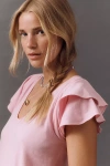 Maeve Scoop-neck Flounce-sleeve Tee In Pink