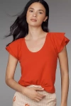 Maeve Scoop-neck Flounce-sleeve Tee In Red