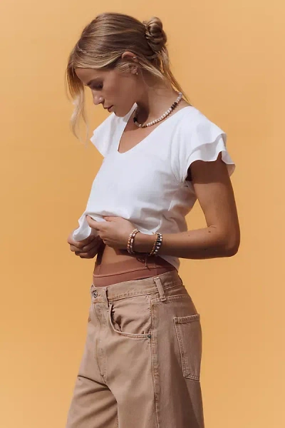 Maeve Scoop-neck Flounce-sleeve Tee In White