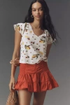 Maeve Scoop-neck Flounce-sleeve Tee In Yellow