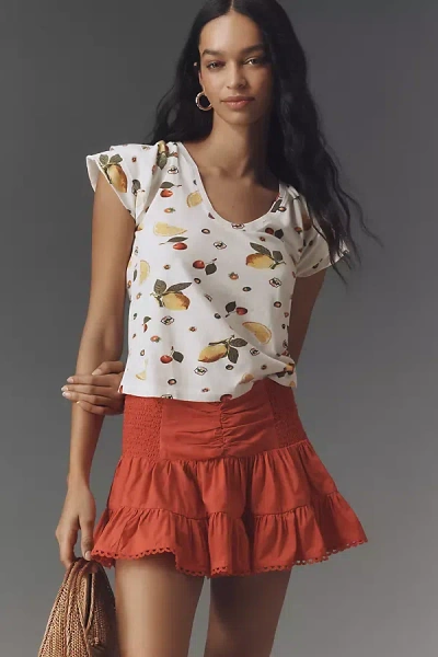 Maeve Scoop-neck Flounce-sleeve Tee In Yellow