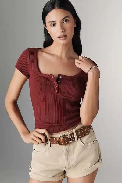 Maeve Scoop-neck Henley Tee In Purple