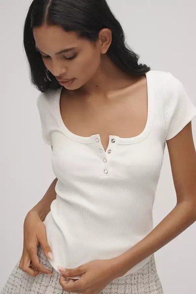 Maeve Scoop-neck Henley Tee In White