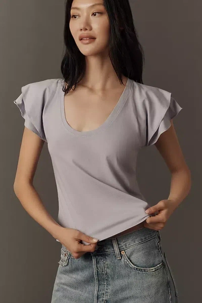 Maeve Scoop-neck Flounce-sleeve Tee In Purple