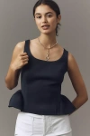 Maeve Scuba Peplum Tank Top In Black