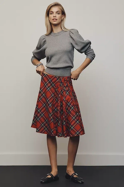 Maeve Seamed Plaid A-line Midi Skirt In Multi