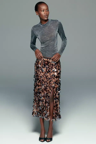 Maeve Sequin Midi Skirt In Brown
