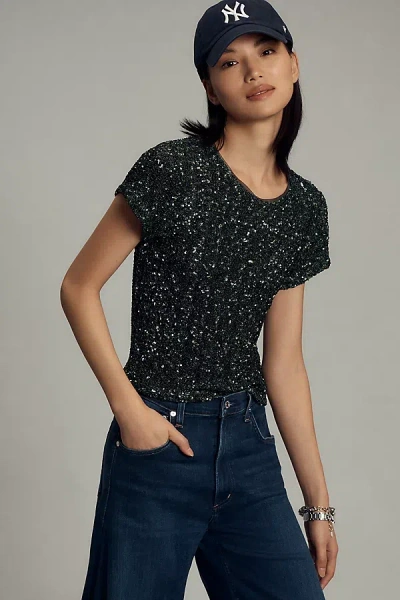 Maeve Sequin Muscle Tee In Green