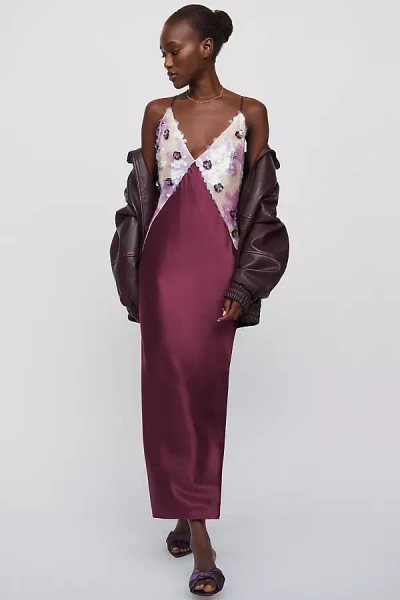 Maeve Sequin Slip Midi Dress In Purple
