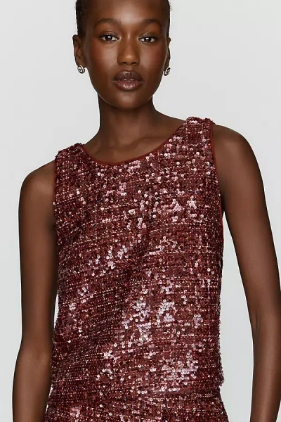 Maeve Sequin Tweed Vest In Brown