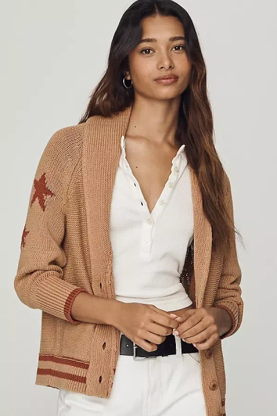 Maeve Shawl Collar American Flag Cardigan Sweater In Brown