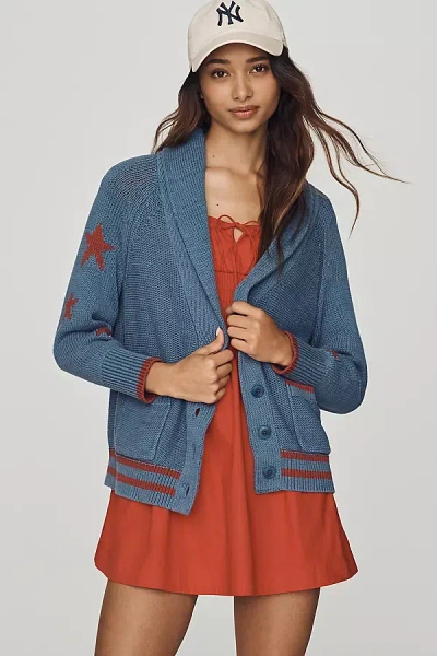 Maeve Shawl Collar American Flag Cardigan Sweater In Multi