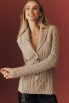 Maeve Shawl-collar Cable-knit Henley Sweater In Neutral