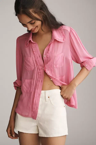 Maeve Sheer Chiffon Buttondown Shirt In Pink