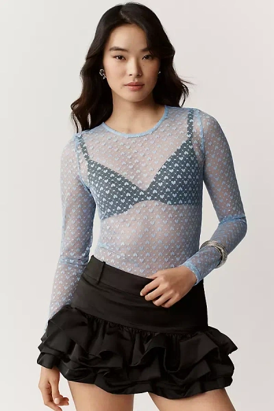 Maeve Sheer Heart Long-sleeve Top In Blue