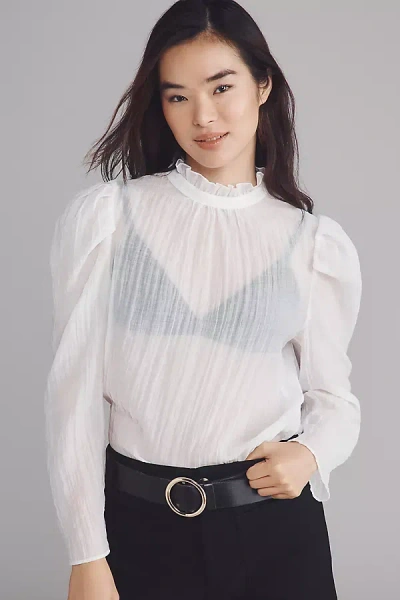 Maeve Sheer Mock-neck Long-sleeve Blouse In White