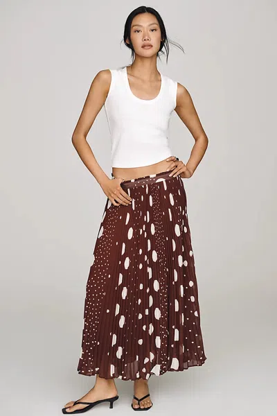 Maeve Sheer Pleated Maxi Skirt In Brown