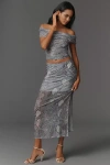 Maeve Sheer Ruched Mesh Fitted Maxi Skirt In Gray