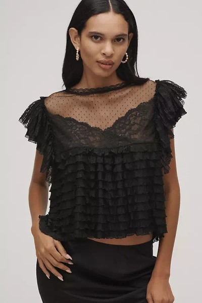 Maeve Sheer Ruffle Lace Blouse In Black