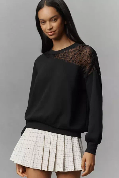Maeve Sheer-shoulder Pullover Knit Top In Black