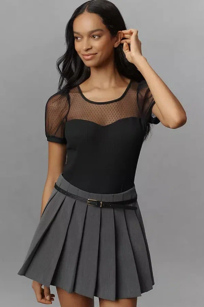 Maeve Sheer Yoke Sweetheart Top In Black