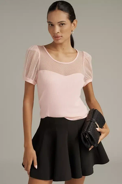 Maeve Sheer Yoke Sweetheart Top In Pink
