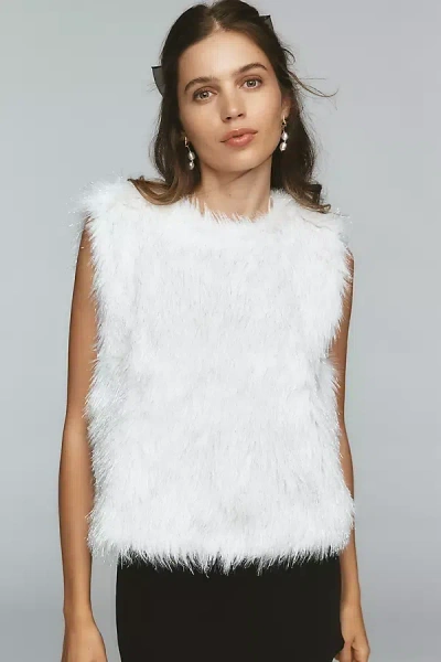 Maeve Shimmered Faux-fur Sleeveless Mock-neck Top In White