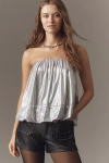 Maeve Shine Strapless Bubble Top In Silver