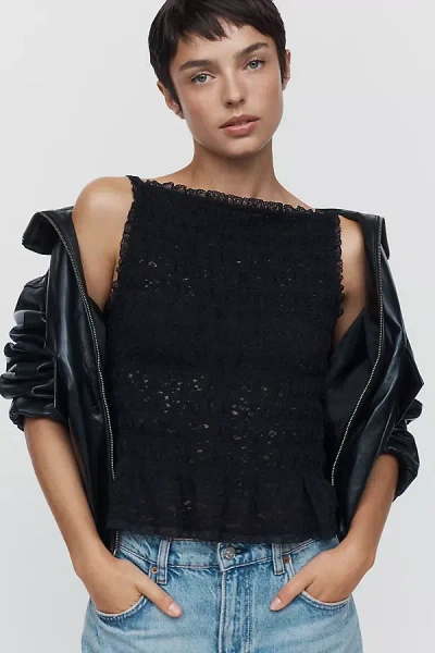Maeve Shirred Tank Top In Black