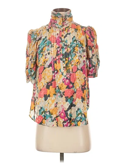 Pre-owned Maeve Short Sleeve Blouse In Gold